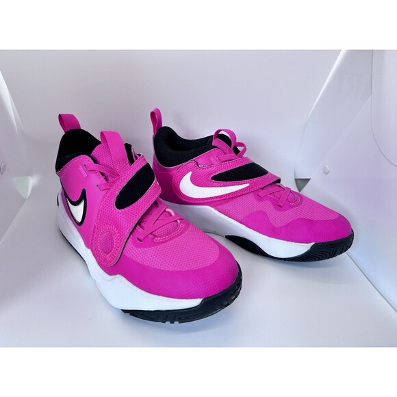 Nike Girls Basketball Shoes Pink/black/white Size 4Y Adjustable hook and loop - Picture 2 of 9